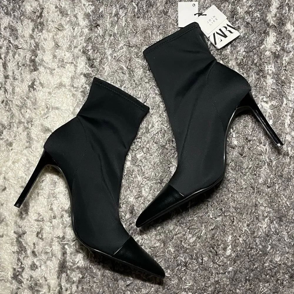 NWT Zara Pointed Fabric Heeled Ankle Boots